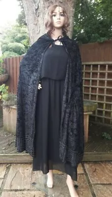 HandCrafted 3 Quarter Crushed Velvet Cloak Lined W Beaded Design #5 Pagan Witch • £50