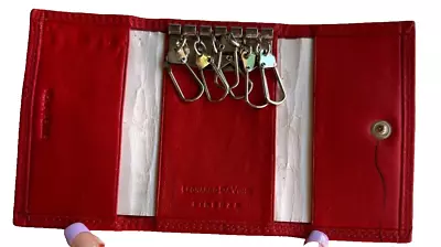 Firenze Vintage Red Leather Key Case Wallet Leonardo Da Vinci Vera Pelle Snap • $16