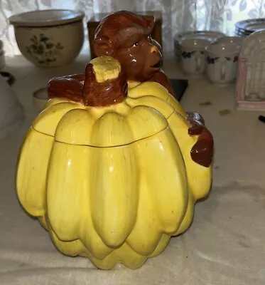 RARE Department 56 ~ Monkey Cookie Jar ~ Hugging Bananas Hand Painted Slice EUC! • $59.95