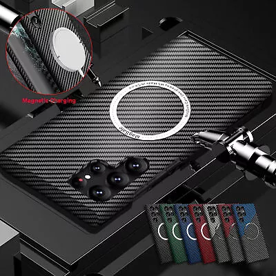 Mag Safe Case For Samsung Galaxy S23 S22 S21 Ultra Magnetic Carbon Fiber Cover • £6.71