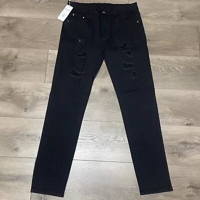 Mens Jeans Ripped Denim Black Stretch Skinny Casual Distressed Slim Fit 32x30 • $22.99