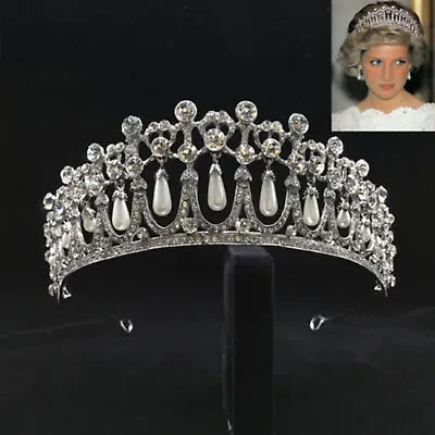5.5cm Tall Pearl Crystal Diana Love Knot Wedding Queen Princess Prom Tiara Crown • £10