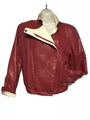 Marc Morani Vintage Red / Cream Leather Moto Rocker Biker Jacket Size 7/8 US • $150