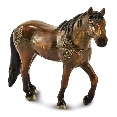 Bejeweled Crystal Enameled Brown Horse Trinket Box • $90.95