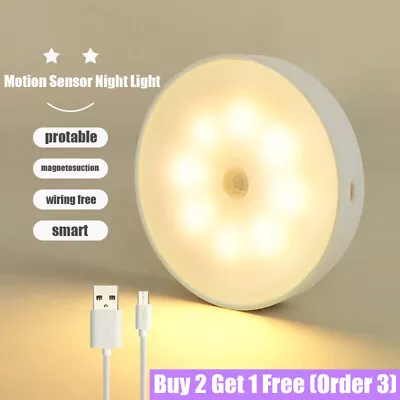 Charging LED PIR Motion Sensor Night Light Cabinet Closet Wall Lamp Home Bedroom • £4.24