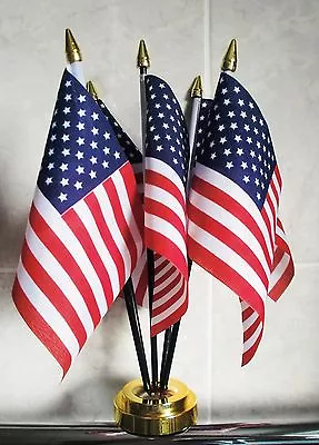 USA TABLE FLAG SET 5 Flags Plus GOLDEN BASE UNITED STATES OF AMERICA AMERICAN • £9.99