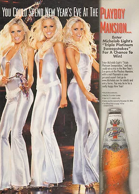 2002 Print AD Michelob Light Win A Night At Playboy Mansion 3 Sexy Blonde 061016 • $7