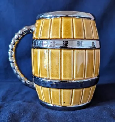 Vintage WADE Tankard Or Mug With  Brown Barrel & Silver Banding Effect • £1.99