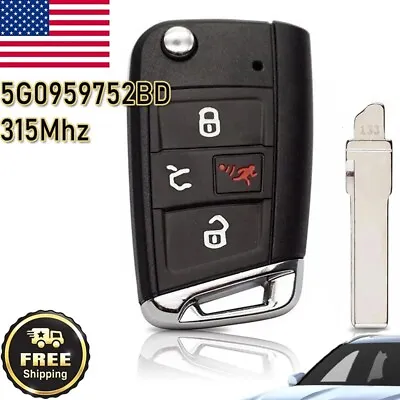 Flip Remote Key Fob 4 Button 5G0959752BD NBGFS12A01 For 2015-2019 Volkswagen VW • $39.50