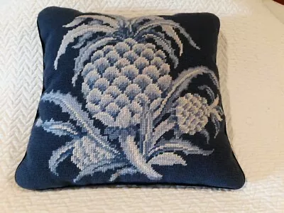 VTG Williamsburg Blue Pineapple Wool Needlepoint Velvet Backed 13.5’'W 13”T VGC • $39.99