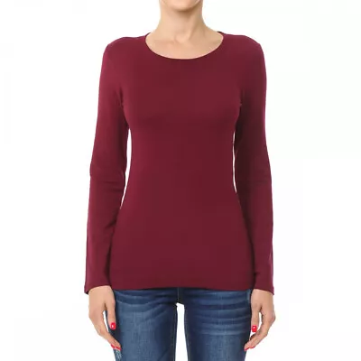 Women's Premium Cotton Basic Long Sleeve T-Shirt Top Soft Knit Solids Crew Neck • $7