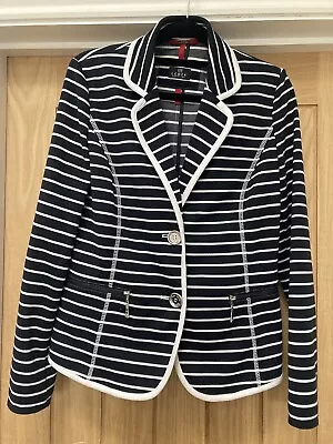 Barbara Lebek Blazer Jacket Top Navy & White Striped Nautical Breasted Size S • £22.99