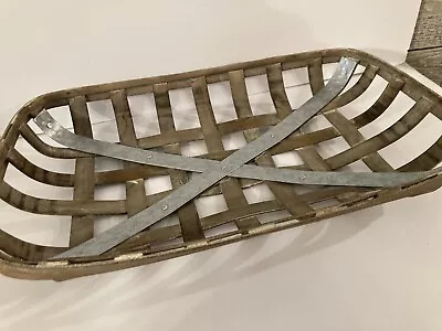 Rustic Tobacco Basket Wall Or Table Top Farmhouse Rectangular Brown & Metal • $22.99