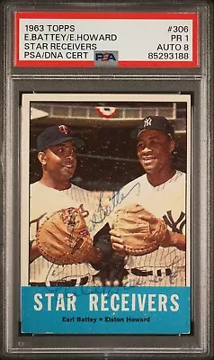 1963 Topps Star Receivers Elston Howard Early Battey Signed Psa 1/8 Pop 1 #306 • $600