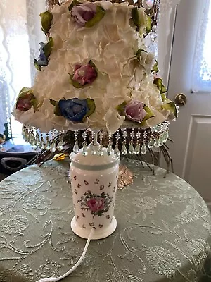 16  Tall Unique China Vanity Lamp/White Shade Coveed In Rose Petals And Roses • $16.95