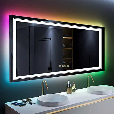 LUVODI Large Bathroom HD Vanity Mirror RGB Backlit + Front Light Smart Anti-Fog • $309.95