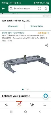 B&W Turnoverball Gooseneck Hitch GNRK1108 For 1999-2010 Ford SD F-250 & F-350 • $600