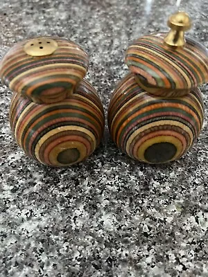 MR DUDLEY RAINBOW 3.5  WOOD SALT SHAKER & PEPPER MILL GRINDER SET Excellent • $34.99