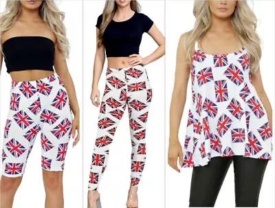 £7.49 • Buy Ladies Union Jack UK Flag Woman Cami Vest Shorts UK Flag Print Leggings Top