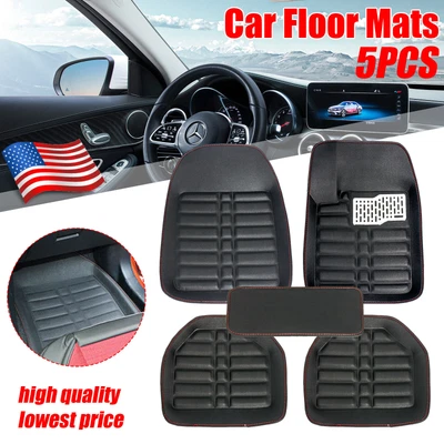 $33.95 • Buy 5pcs Auto Floor Mats Sets For Leather Liners Black Heavy Duty All Weather