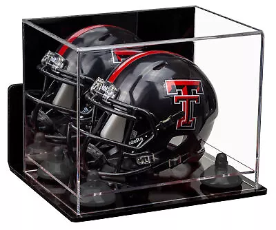 Mini Football Helmet Case W/ Mirror WallMount Black Risers & Clear Base (A003) • $112.99