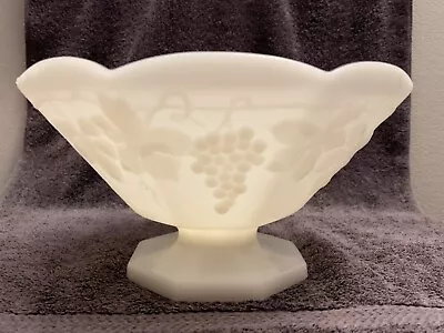 Vintage Anchor Hocking Milk Glass Grapes Leaves Design Pedestal Fruit Bowl Dish • $15