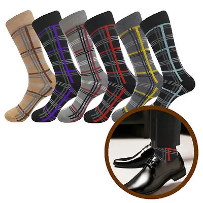 6 Pk Men's Dress Socks Size 10-13 Plaid Formal Cotton Socks TRUE TO SIZE • $16.50