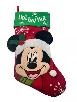 Disney Mickey Mouse Christmas Stocking Red Green Ho Ho Ho Holly Santa Hat 17” 3D • $21.56