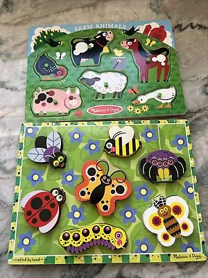 2 Melissa & Doug Chunky Fresh Start Puzzles Insects Farm Animals • $12