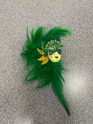 Green Masked Beaded Lady Feather Magnet Mardi Gras Party Favor • $3.99