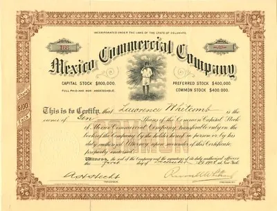 Mexico Commercial Co. - Stock Certificate - Mexican Stocks & Bonds • $95