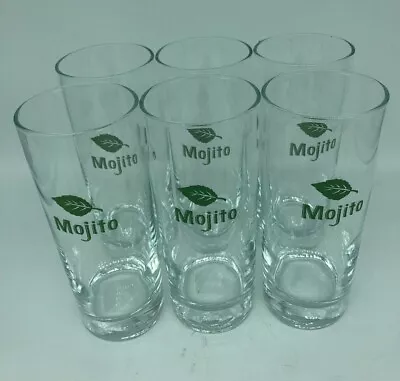 Set Of 6 Mojito Collins Glasses By Libbey 6  Tall Clear With Green Mint Leaf • $24