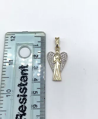 Large 4cm Genuine 9ct Gold Angel Pendant Stone Set  Praying Guardian & Hallmark • £185