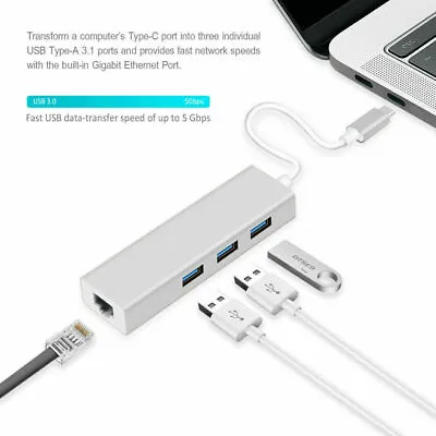 $29.99 • Buy Type-C To 1000Mbps Gigabit Ethernet RJ45 Network And USB OTG Adapter For Macbook