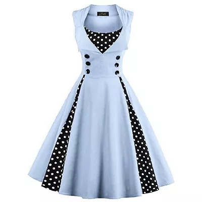 Retro Women Polka Dot Swing Dress 50s 60s Rockabilly Cocktail Eveining Party ❤-- • £20.89