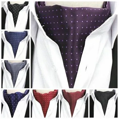 Men Ascot Neck Ties Vintage Jacquard Silk Paisley Polka Scarves Cravat Gentleman • £7.49