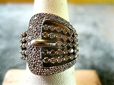 Vintage 14k White Gold Diamond Buckle Ring / Classic Styling • $1295