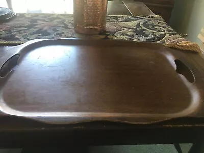RARE Vtg 70s Wood Large Serving Tray  DARK WOOD -19 X 14 INCHES - ART DECO ? • $6.47