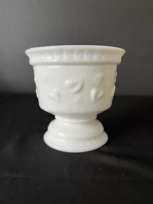 Vintage White Milk Glass Pedestal Footed Fruit Bowl Leaf Pattern • $8
