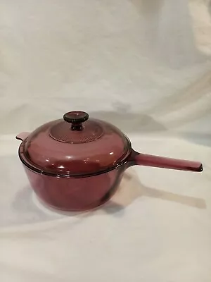 Vision Corning Ware Cranberry 2.5 L Sauce Pan W/ Pyrex Glass Cookware Lid • $27.99
