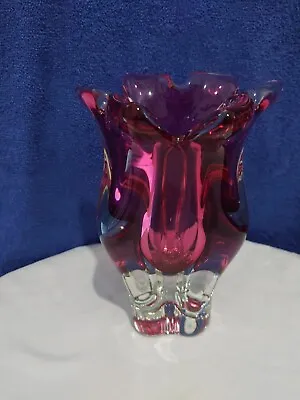 Vintage Chribska Sklarna Cranberry Pink Glass Vase By Josef Hospodka • £30