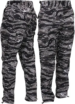 Men's Urban Tiger Stripe Camo Tactical Cargo Pants BDU Gray Vietnam Army Fatigue • $39.99