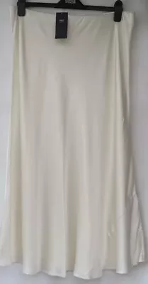 Marks And Spencer Satin Midi Slip Skirt Elastic Waist Ivory Size 18 Regular Bnwt • £14