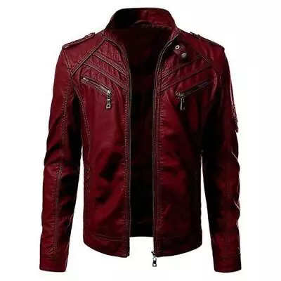 Men's Slim Fit Coat Leather Jacket Street Style Zip Up Motorcycle Outwear • $64.18