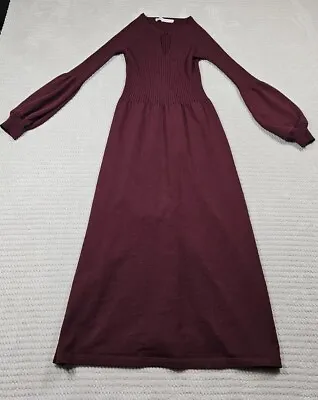 $17.99 • Buy Zara Sweater Dress Womens Small Midi Length Maroon Ribbed Top