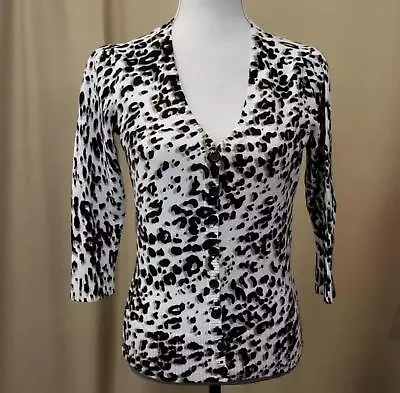 Eci New York Sz S Sweater Animal Print Cardigan Cotton Leopard Cheeta • $10.13