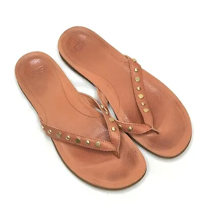 UGG Australia Lyndi Thong Sandals Studs Size 8 Orange Leather Flip Flop Shoes • $26.99