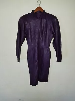 Vintage 80s Michael Hoban North Beach Leather Purple Dress Sz S Small Steampunk • $270