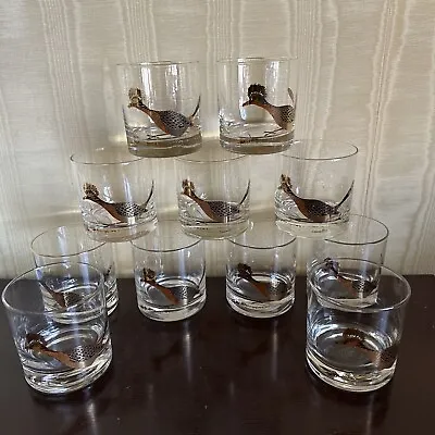 Vintage Couroc Gold Roadrunner Bird Lowball Whiskey Set Of 12 • £159.02