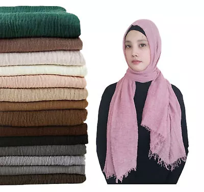 New Crinkle Scarf Hijab Plain Maxi Headscarf Crimp Scarves Shawl Ruffle 50 Color • £3.75